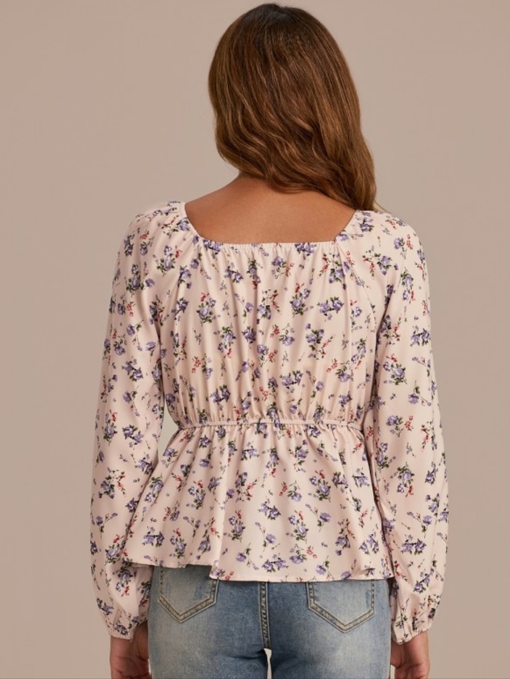 Hayden Floral Blouse S Medium Pink Lavender Peasant Top Long Sleeve Cottagecore - Picture 2 of 5